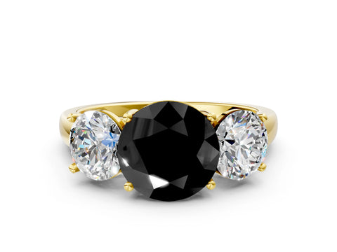 Yellow gold Three-Stone Fancy Black Round Cut Cut Solitaire Ring with Classic Prong Setting