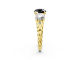 Yellow gold Three-Stone Fancy Black Round Cut Diamond Braided Band Ring with Four-Prong Setting_14