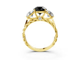 Yellow gold Three-Stone Fancy Black Round Cut Diamond Braided Band Ring with Four-Prong Setting_15