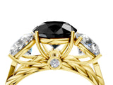 Yellow gold Three-Stone Fancy Black Round Cut Diamond Braided Band Ring with Four-Prong Setting_16