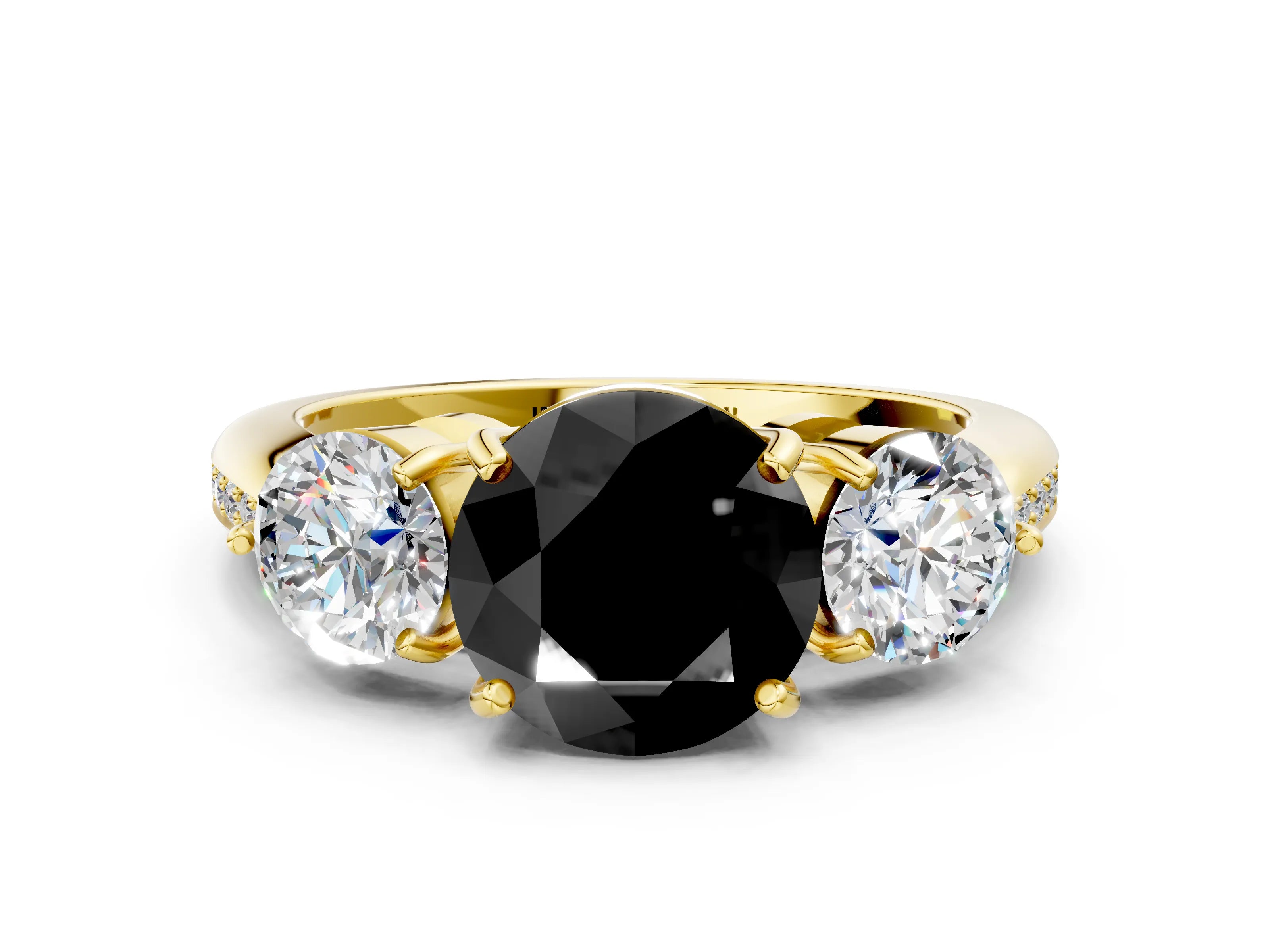 Yellow gold Three-Stone Fancy Black Round Cut Diamond Channel Set Engagement Ring with Prong Setting_12