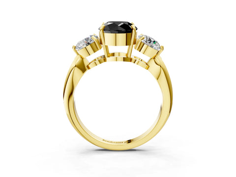 Yellow gold Three-Stone Fancy Black Round Cut Diamond Channel Set Engagement Ring with Prong Setting_15