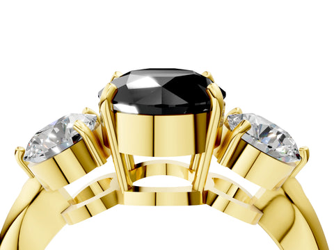 Yellow gold Three-Stone Fancy Black Round Cut Diamond Channel Set Engagement Ring with Prong Setting_16