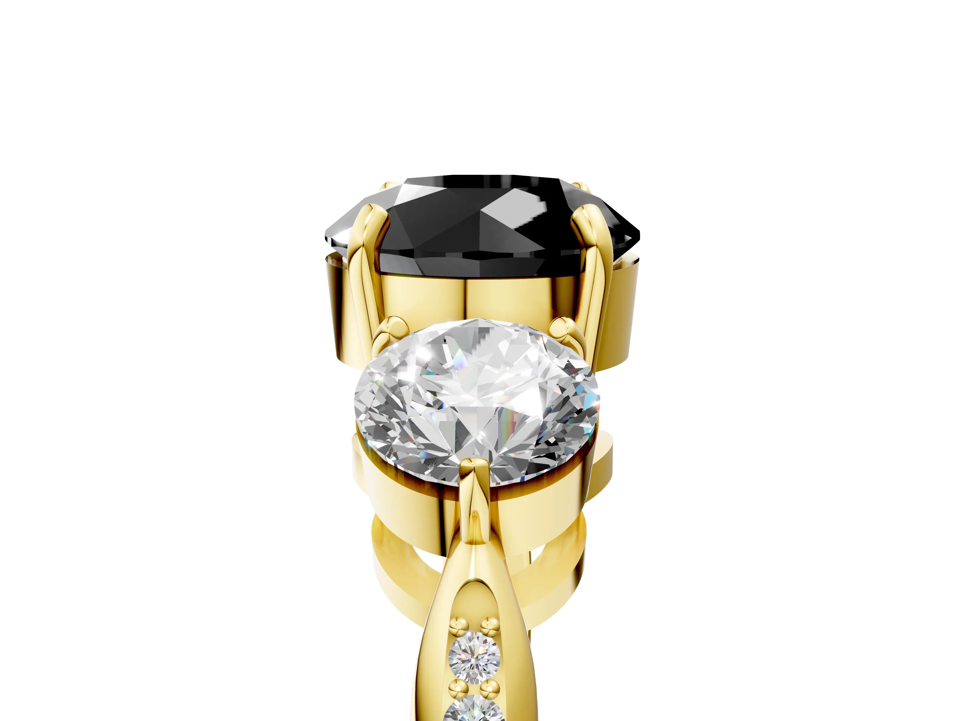 Yellow gold Three-Stone Fancy Black Round Cut Diamond Channel Set Engagement Ring with Prong Setting_17