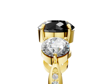 Yellow gold Three-Stone Fancy Black Round Cut Diamond Channel Set Engagement Ring with Prong Setting_17