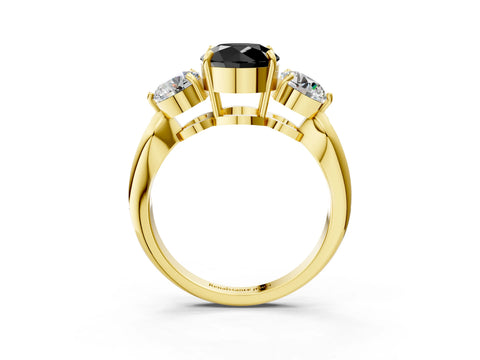Yellow gold Three-Stone Fancy Black Round Cut Diamond Channel Set Engagement Ring with Prong Setting_3