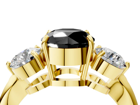 Yellow gold Three-Stone Fancy Black Round Cut Diamond Channel Set Engagement Ring with Prong Setting_4