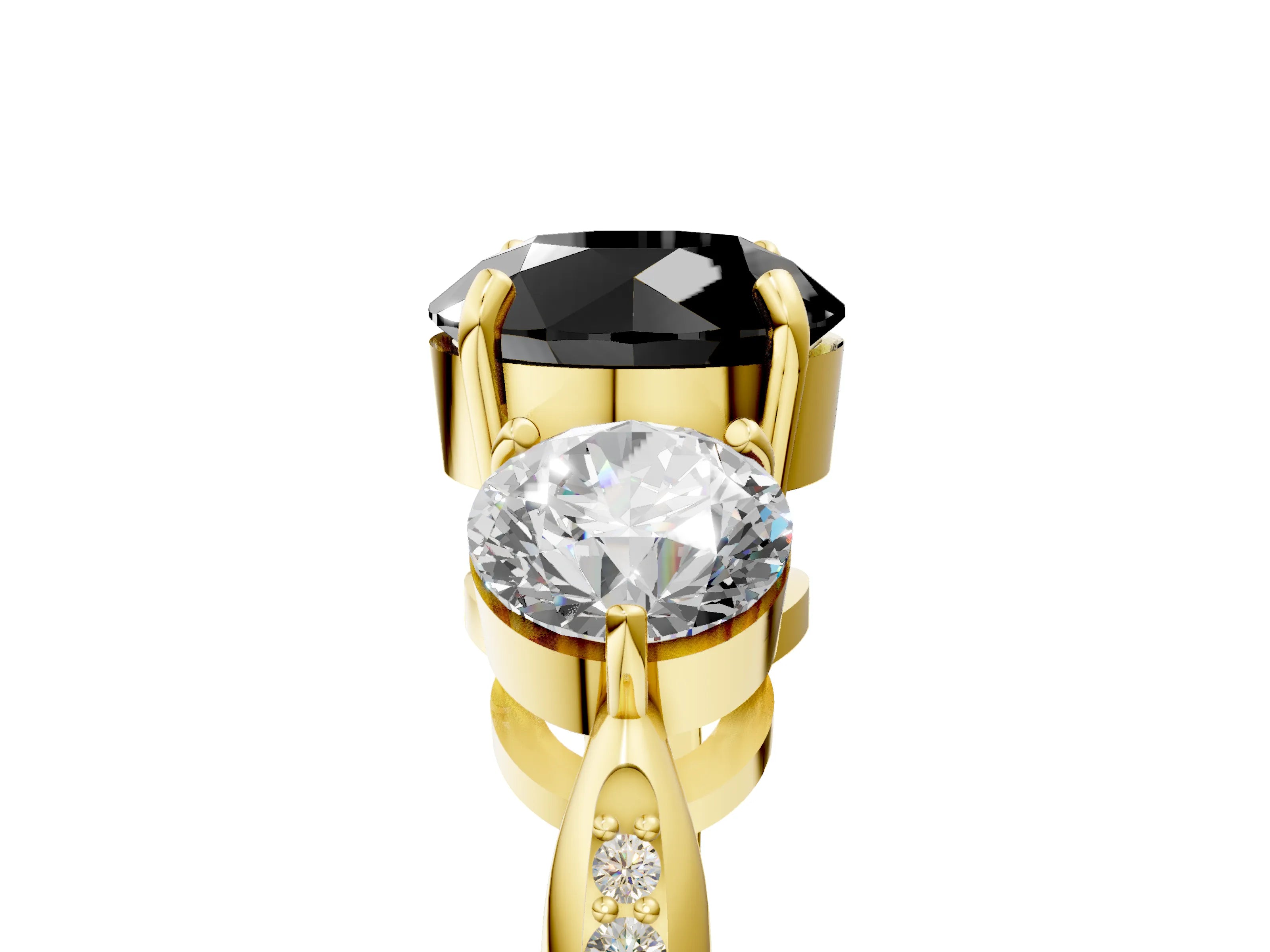 Yellow gold Three-Stone Fancy Black Round Cut Diamond Channel Set Engagement Ring with Prong Setting_5