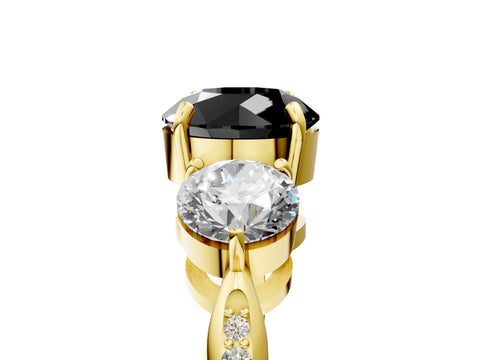 Yellow gold Three-Stone Fancy Black Round Cut Diamond Channel Set Engagement Ring with Prong Setting_5