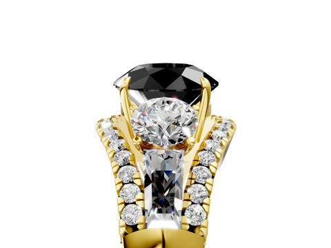 Yellow gold Three-Stone Fancy Black Round Cut Diamond Engagement Ring with Pave Band and Prong Setting_5