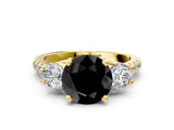 Yellow gold Three-Stone Fancy Black Round Cut Diamond Pavé Band with Four-Prong Setting