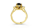Yellow gold Three-Stone Fancy Black Round Cut Diamond Pavé Band with Four-Prong Setting_3