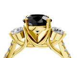 Yellow gold Three-Stone Fancy Black Round Cut Diamond Pavé Band with Four-Prong Setting_4