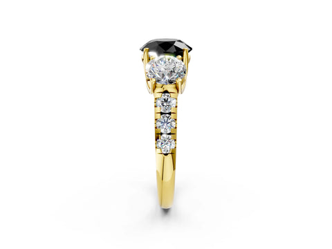 Yellow gold Three-Stone Fancy Black Round Cut Diamond Pavé Band with Prong Setting_2