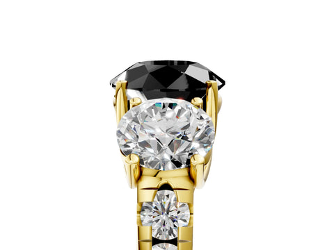 Yellow gold Three-Stone Fancy Black Round Cut Diamond Pavé Band with Prong Setting_5