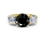 Yellow gold Three-Stone Fancy Black Round Cut Diamond Ring with Pavé Band and Prong Setting_24