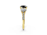 Yellow gold Three-Stone Fancy Black Round Cut Diamond Ring with Pavé Band and Prong Setting_26