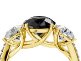 Yellow gold Three-Stone Fancy Black Round Cut Diamond Ring with Pavé Band and Prong Setting_28