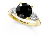 Yellow gold Three-Stone Fancy Black Round Cut Diamond Ring with Pear Side Stones and Four-Prong Setting_1