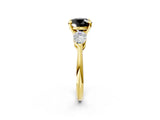 Yellow gold Three-Stone Fancy Black Round Cut Diamond Ring with Pear Side Stones and Four-Prong Setting_2