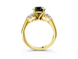 Yellow gold Three-Stone Fancy Black Round Cut Diamond Ring with Pear Side Stones and Four-Prong Setting_3