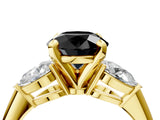 Yellow gold Three-Stone Fancy Black Round Cut Diamond Ring with Pear Side Stones and Four-Prong Setting_4