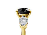 Yellow gold Three-Stone Fancy Black Round Cut Diamond Ring with Pear Side Stones and Four-Prong Setting_5