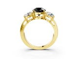 Yellow gold Three-Stone Fancy Black Round Cut Diamond Ring with Round Side Stones, Classic Band, and Four-Prong Setting_3