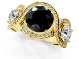 Yellow gold Three-Stone Fancy Black Round Cut Diamond Wave Pave Band with Prong Setting_1