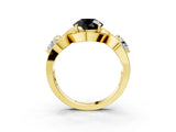 Yellow gold Three-Stone Fancy Black Round Cut Diamond Wave Pave Band with Prong Setting_3