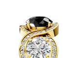 Yellow gold Three-Stone Fancy Black Round Cut Diamond Wave Pave Band with Prong Setting_5