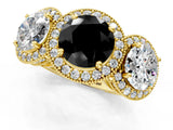 Yellow gold Three-Stone Fancy Black Round Cut Halo Diamond Milgrain Band with Four-Prong Setting_1