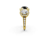 Yellow gold Three-Stone Fancy Black Round Cut Halo Diamond Milgrain Band with Four-Prong Setting_2