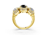 Yellow gold Three-Stone Fancy Black Round Cut Halo Diamond Milgrain Band with Four-Prong Setting_3
