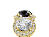 Yellow gold Three-Stone Fancy Black Round Cut Halo Diamond Milgrain Band with Four-Prong Setting_5