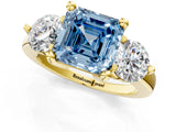 Yellow gold Three-Stone Fancy Blue Asscher  Brilliant Cut Solitaire Ring with Prong Setting on a Classic Band 1