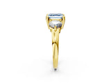 Yellow gold Three-Stone Fancy Blue Asscher  Brilliant Cut Solitaire Ring with Prong Setting on a Classic Band 2