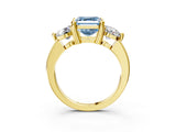 Yellow gold Three-Stone Fancy Blue Asscher  Brilliant Cut Solitaire Ring with Prong Setting on a Classic Band 3