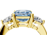 Yellow gold Three-Stone Fancy Blue Asscher  Brilliant Cut Solitaire Ring with Prong Setting on a Classic Band 4