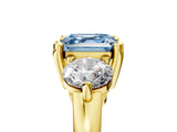 Yellow gold Three-Stone Fancy Blue Asscher  Brilliant Cut Solitaire Ring with Prong Setting on a Classic Band 5