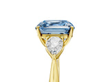 Yellow gold Three-Stone Fancy Blue Asscher Cut Brilliant Diamond Solitaire Ring with Tapered Band and Four-Prong Setting_11