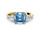 Yellow gold Three-Stone Fancy Blue Asscher Cut Brilliant Diamond Solitaire Ring with Tapered Band and Four-Prong Setting_6