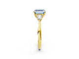 Yellow gold Three-Stone Fancy Blue Asscher Cut Brilliant Diamond Solitaire Ring with Tapered Band and Four-Prong Setting_8