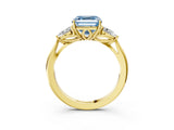 Yellow gold Three-Stone Fancy Blue Asscher Cut Brilliant Diamond Solitaire Ring with Tapered Band and Four-Prong Setting_9