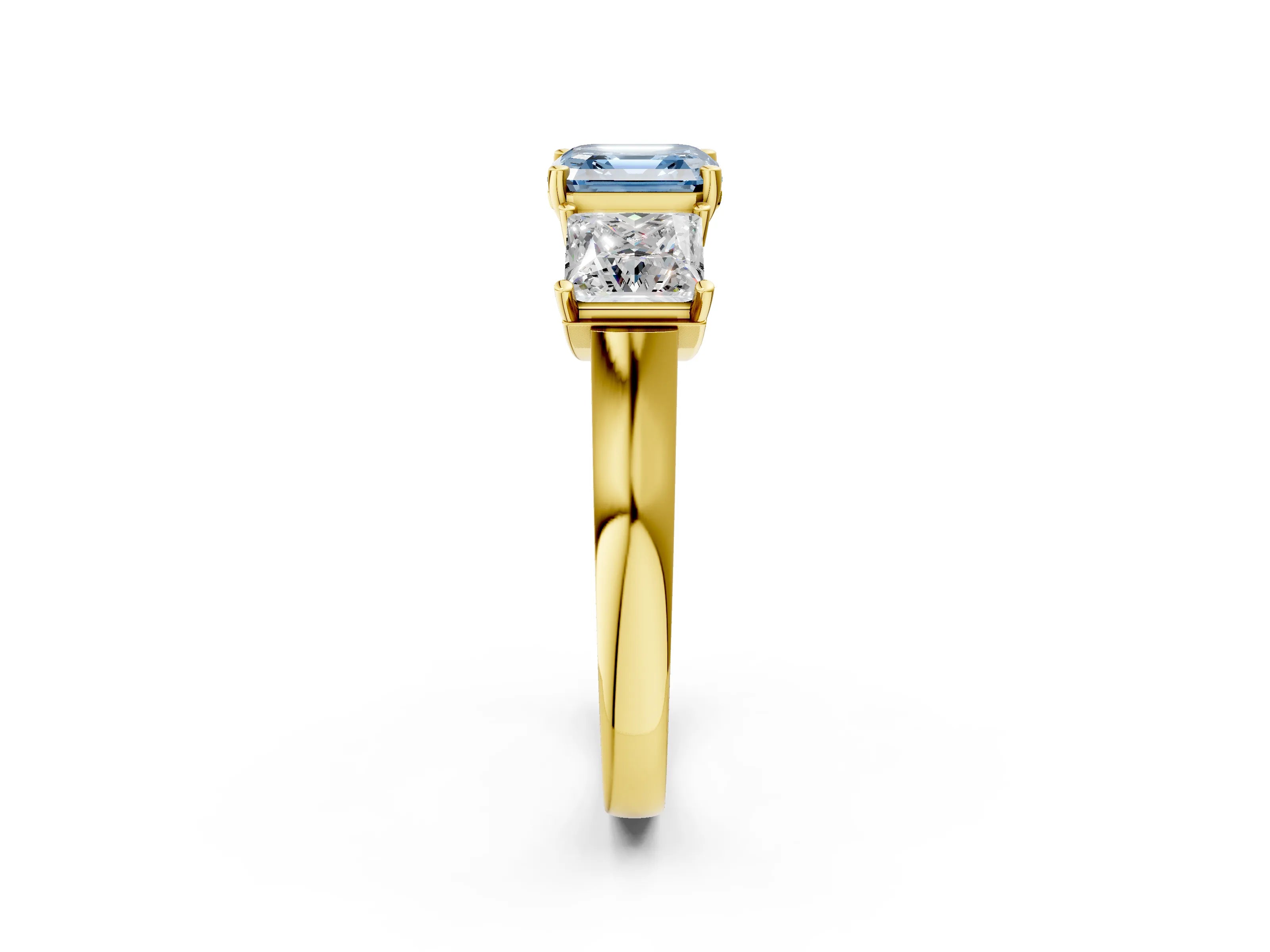 Yellow gold Three-Stone Fancy Blue Asscher Cut Brilliant Diamond Trellis Ring with Comfort Fit Band_2