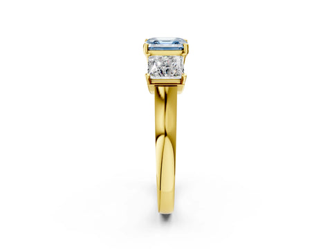 Yellow gold Three-Stone Fancy Blue Asscher Cut Brilliant Diamond Trellis Ring with Comfort Fit Band_2