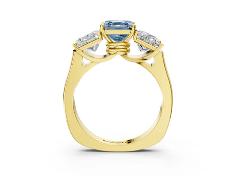 Yellow gold Three-Stone Fancy Blue Asscher Cut Brilliant Diamond Trellis Ring with Comfort Fit Band_3