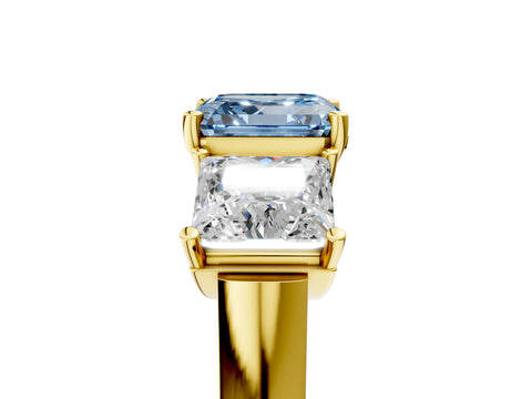 Yellow gold Three-Stone Fancy Blue Asscher Cut Brilliant Diamond Trellis Ring with Comfort Fit Band_5