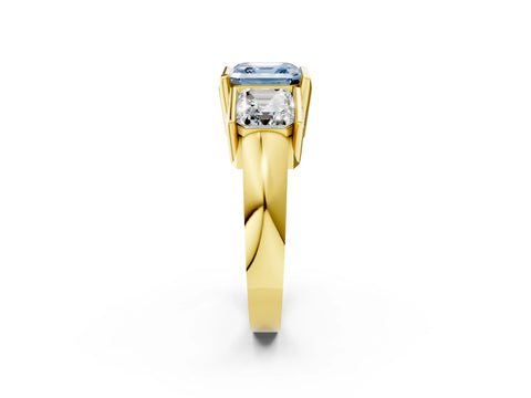Yellow gold Three Stone Fancy Blue Asscher Cut Cut Channel Set Diamond Ring_2