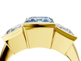 Yellow gold Three Stone Fancy Blue Asscher Cut Cut Channel Set Diamond Ring_4